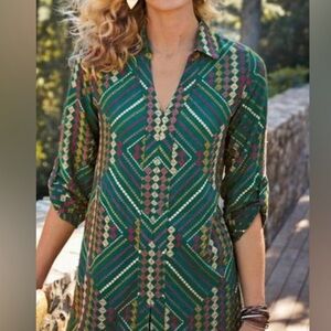 Soft Surroundings Multicolor green Geometric embroidered Blouse tunic size M